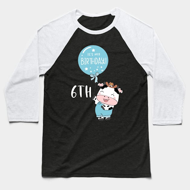 Cute baby cow boy 6th birthday Baseball T-Shirt by bellofraya